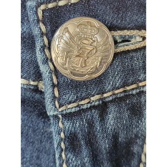 Seven7 Mid Rise Bootcut Flare Rhinestone Pocket Medium Wash Jeans Size 32 - Picture 11 of 12